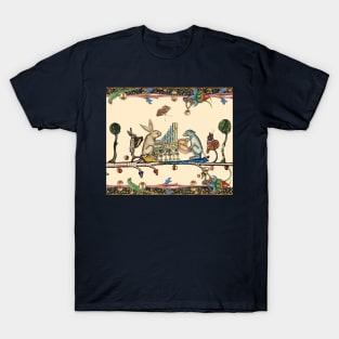 WEIRD MEDIEVAL BESTIARY MAKING MUSIC,White Rabbit And Dog Playing Organ, Harpist Hare, Snail Cat T-Shirt